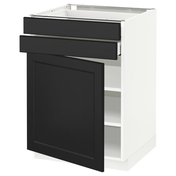 Напольный шкаф с дверцей, 2 ящиками МЕТОД / МАКСИМЕРА, белый, Лаксарби черно-коричневый - схема-чертеж с размерами