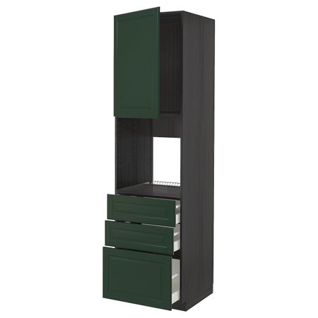 Высокий шкаф для духовки/дверь/3ящика, черный/Будбин темно-зеленый 60x60x220 см IKEA МЕТОД / МАКСИМЕРА 493.135.23