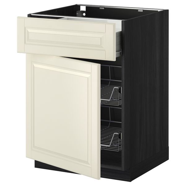 Напольный шкаф с проволочной корзиной, ящиком, дверью МЕТОД / ФОРВАРА, черный, Будбин белый с оттенком - схема-чертеж с размерами