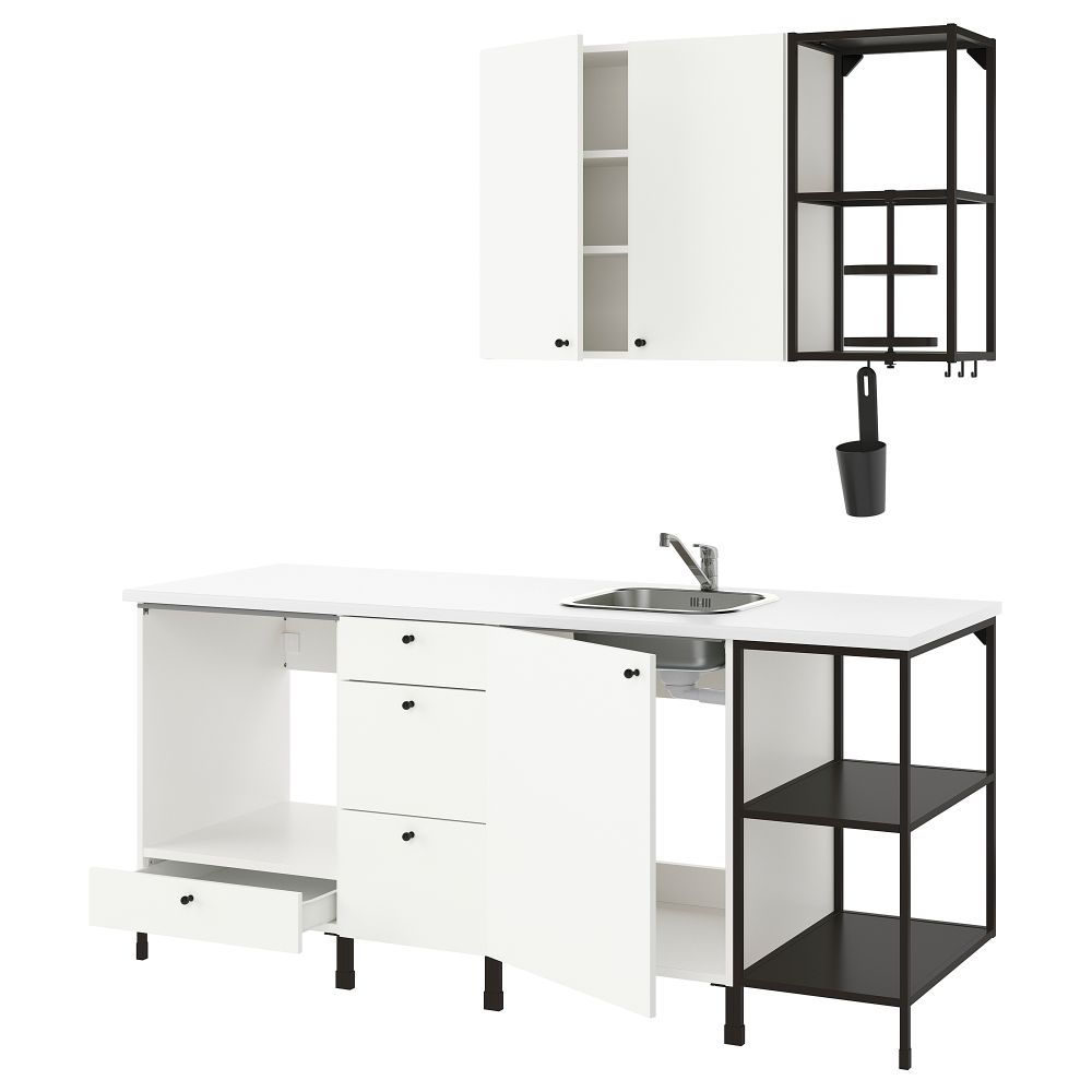 Кухня, антрацит, белый, 203x63.5x222 см IKEA BEGIVENHET БЕГИВЕНХЕТ 393.374.02 - фото 1