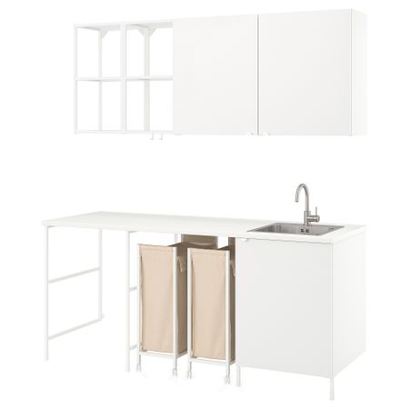 Комбинация для домашней прачечной, белый, 203x63.5x90.5 см IKEA BEGIVENHET БЕГИВЕНХЕТ 494.971.93