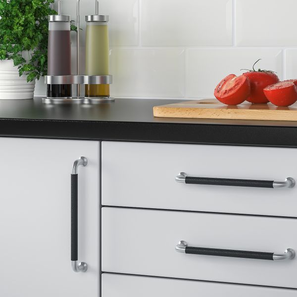 Ручка, нержавеющая сталь/черный кожа 175 мм IKEA BJÄRRED БЬЕРЕД 903.557.89 - схема-чертеж с размерами