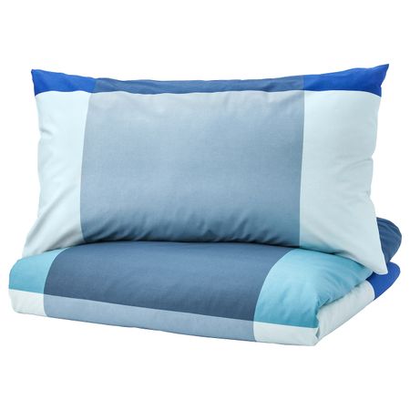 Пододеяльник и 1 наволочка, синий, серый 150x200/50x70 см IKEA БРУНКРИСЛА 503.754.21