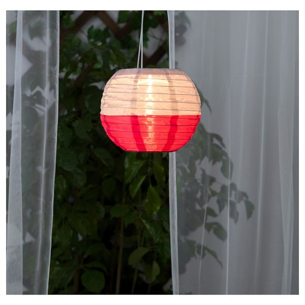 Подвесной светильник на солнечн батарея СОЛВИДЕН, шаровидный бежевый, розовый (22 см) - фото 1