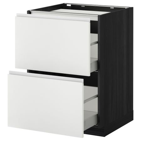 Напольный шкаф, 2 фронтальных панели, 3 ящика МЕТОД / МАКСИМЕРА, черный, Нодста белый