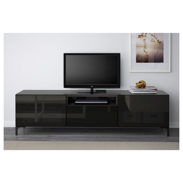 Тумба под ТВ БЕСТО, черно-коричневый, Сельсвикен глянцевый/черный дымчатое стекло (180x40x48 см) - фото 2