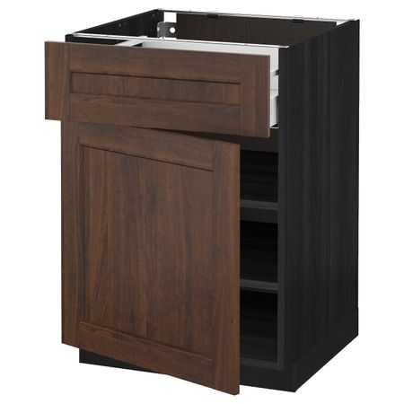 Напольный шкаф с ящиком/дверью, черный/Эдсерум коричневый 60x60 см IKEA МЕТОД / МАКСИМЕРА 892.363.73