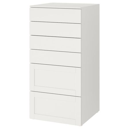 Комод с 6 ящиками, белый с рамой 60x57x123 см IKEA SMÅSTAD СМОСТАД / OPPHUS ОПХУС 693.962.54