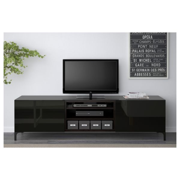 Тумба для ТВ с ящиками БЕСТО, черно-коричневый, Сельсвикен глянцевый/черный (180x40x48 см) - фото 2