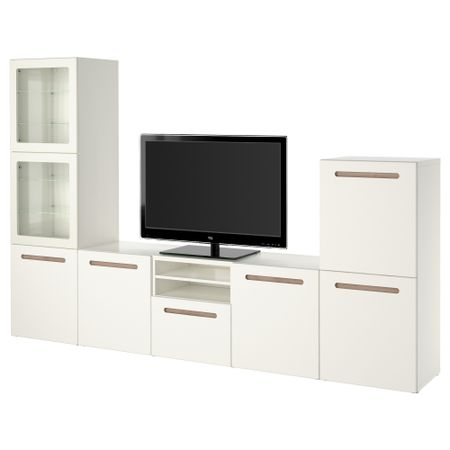 Шкаф для ТВ, комбинированный, стекляные дверцы БЕСТО, Марвикен белый прозрачное стекло (300x40x192 см)