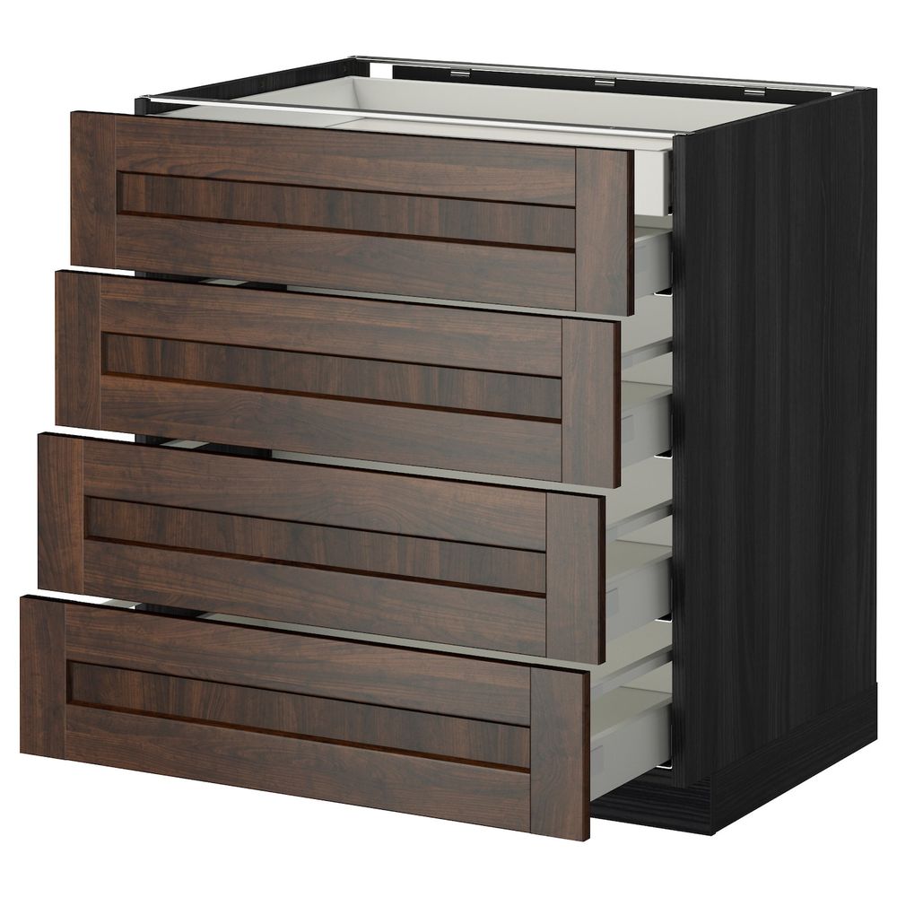 Напольный шкаф 4 фронтальных, 2 низких, 3 средних ящ, черный/Эдсерум коричневый 80x60 см IKEA МЕТОД / МАКСИМЕРА 792.346.71 - фото 1