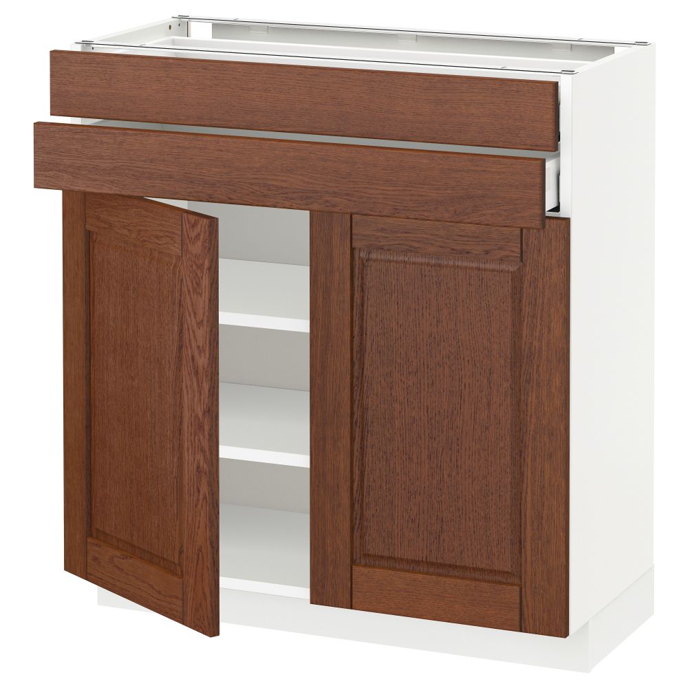 Напольный шкаф, 2 дверцы, 2 ящика МЕТОД / МАКСИМЕРА, белый, Филипстад коричневый - схема-чертеж с размерами