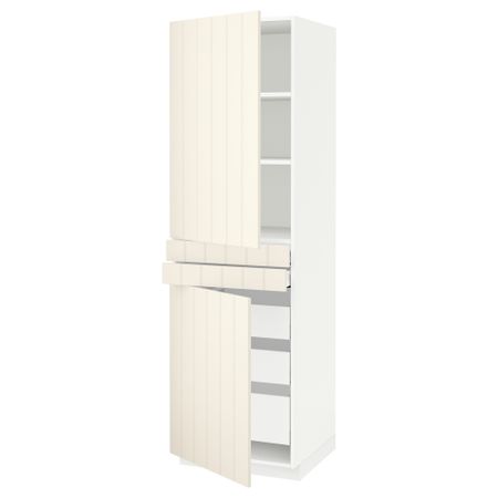 Высокий шкаф + полки, 5 ящиков, 2 дверцы, 2 фронтальных МЕТОД / МАКСИМЕРА, белый, Хитарп белый с оттенком