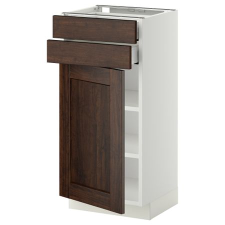 Напольный шкаф с дверцей, 2 ящиками МЕТОД / МАКСИМЕРА, белый, Эдсерум коричневый