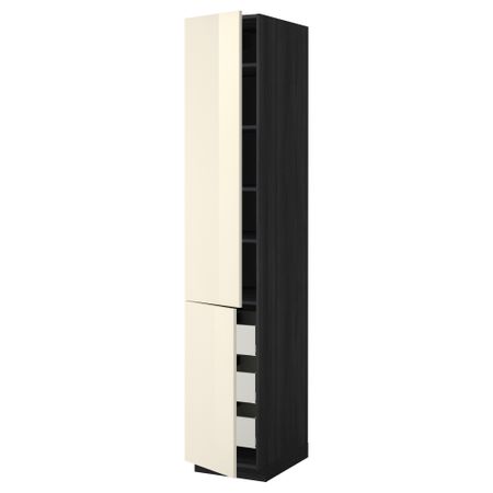 Высокий шкаф + полки, 3 ящика, 2 дверцы МЕТОД / МАКСИМЕРА, черный, Рингульт кремовый