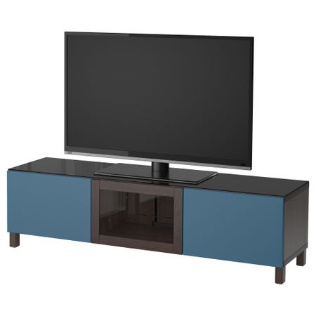 Тумба под ТВ, с дверцами БЕСТО, черно-коричневый Вальвикен, темно-синий прозрачное стекло