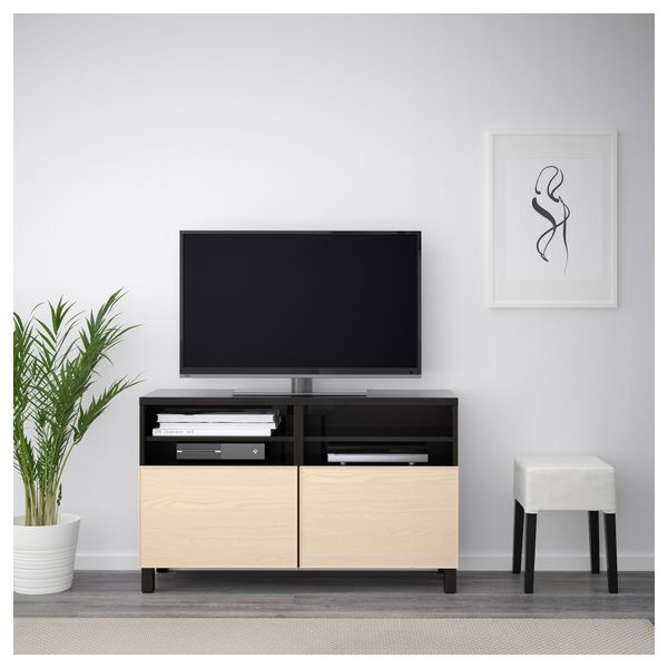 Тумба под ТВ, с дверцами БЕСТО, черно-коричневый, Инвикен ясеневый шпон (120x40x74 см) - фото 2