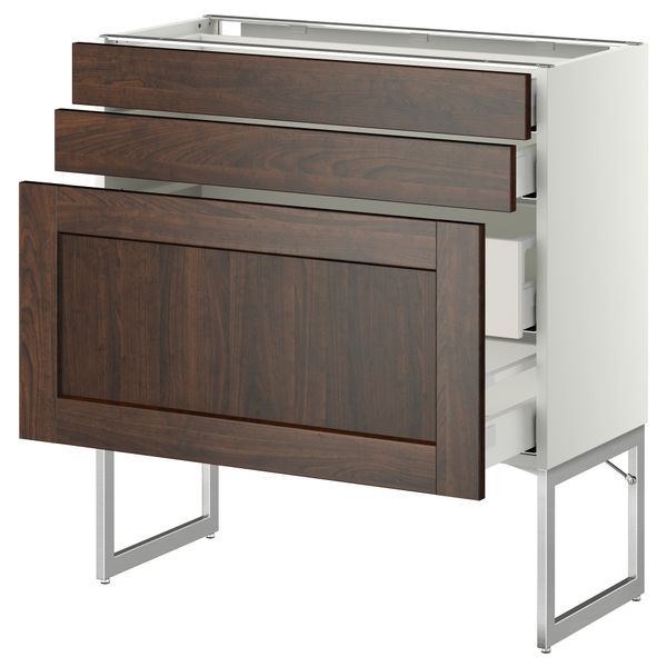 Напольный шкаф 3 фронтальных панели, 2 нижних, 2 средних ящика МЕТОД / МАКСИМЕРА, белый, Эдсерум коричневый - схема-чертеж с размерами