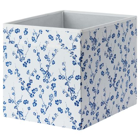 Коробка, белый, синий с цветочным орнаментом 33x38x33 см IKEA DRÖNA ДРЁНА 904.281.49