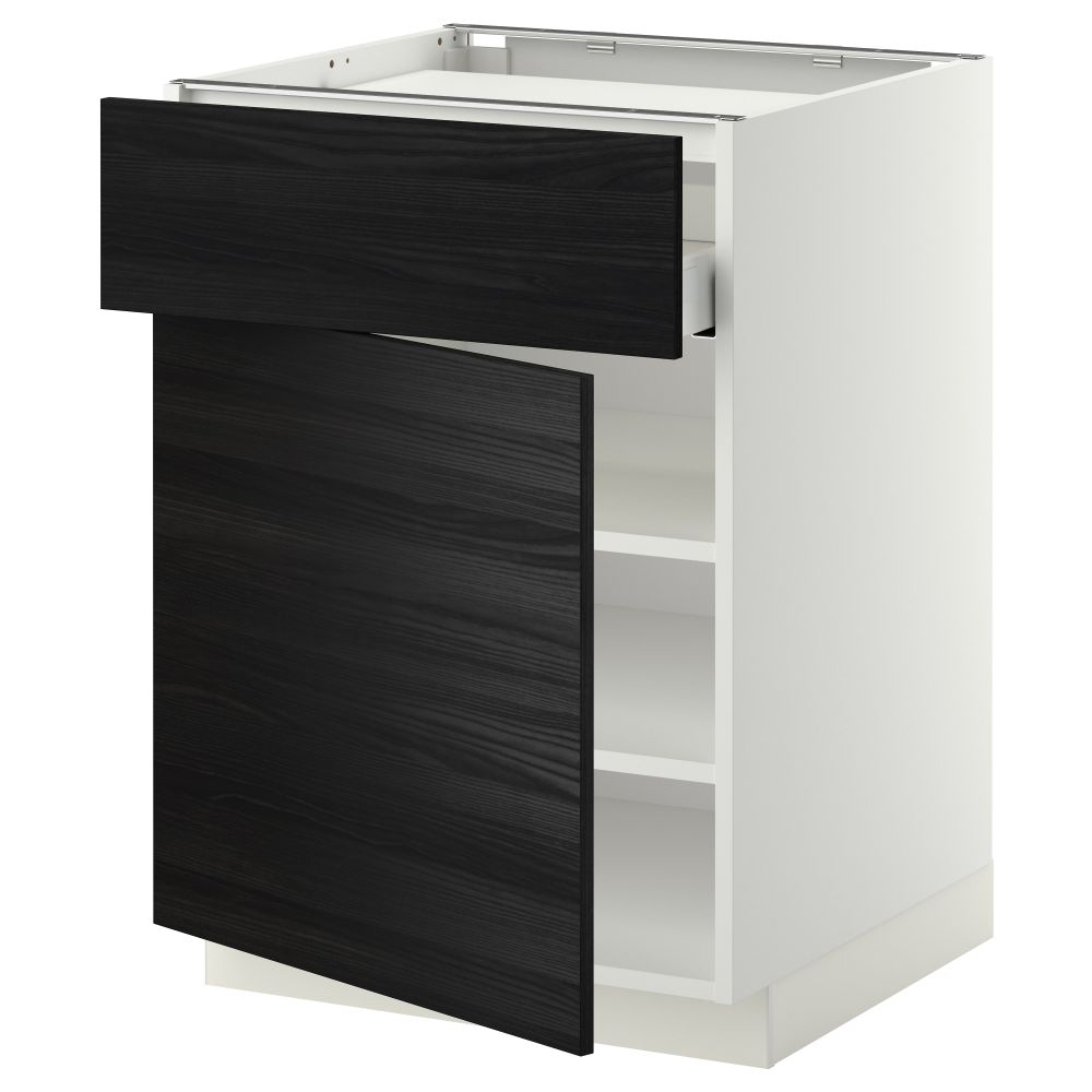 Напольный шкаф для варочной панели, ящик, полка, дверцы МЕТОД / МАКСИМЕРА, белый, Тингсрид черный (60x60 см) - фото 1