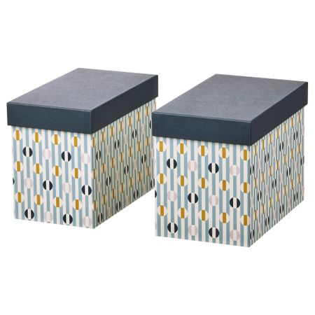Коробка с крышкой, 2 шт., орнамент «полоска» синий IKEA DAKSJUS 605.670.47
