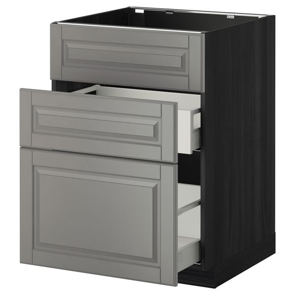 Напольный шкаф под мойку + 3 фронтальных панели, 2 ящика МЕТОД / МАКСИМЕРА, черный, Будбин серый - схема-чертеж с размерами