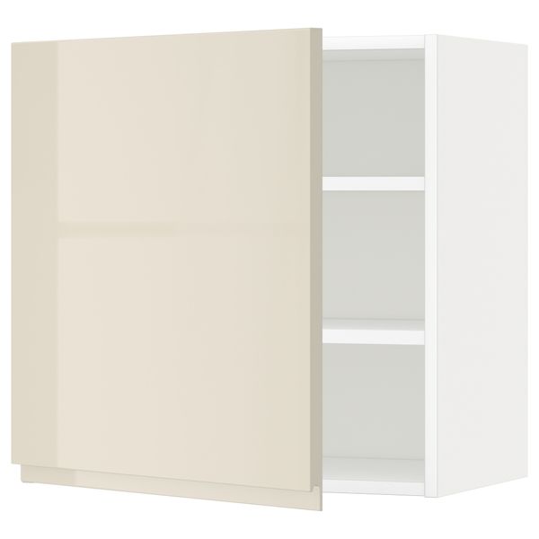 Навесной шкаф с полками, белый, Voxtorp глянцевый светло-бежевый, 60x60 см IKEA METOD МЕТОД 994.596.88 - фото 1