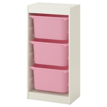 Комбинация для/хранения+контейнеры, белый, розовый 46x30x94 см IKEA ТРУФАСТ 792.221.97