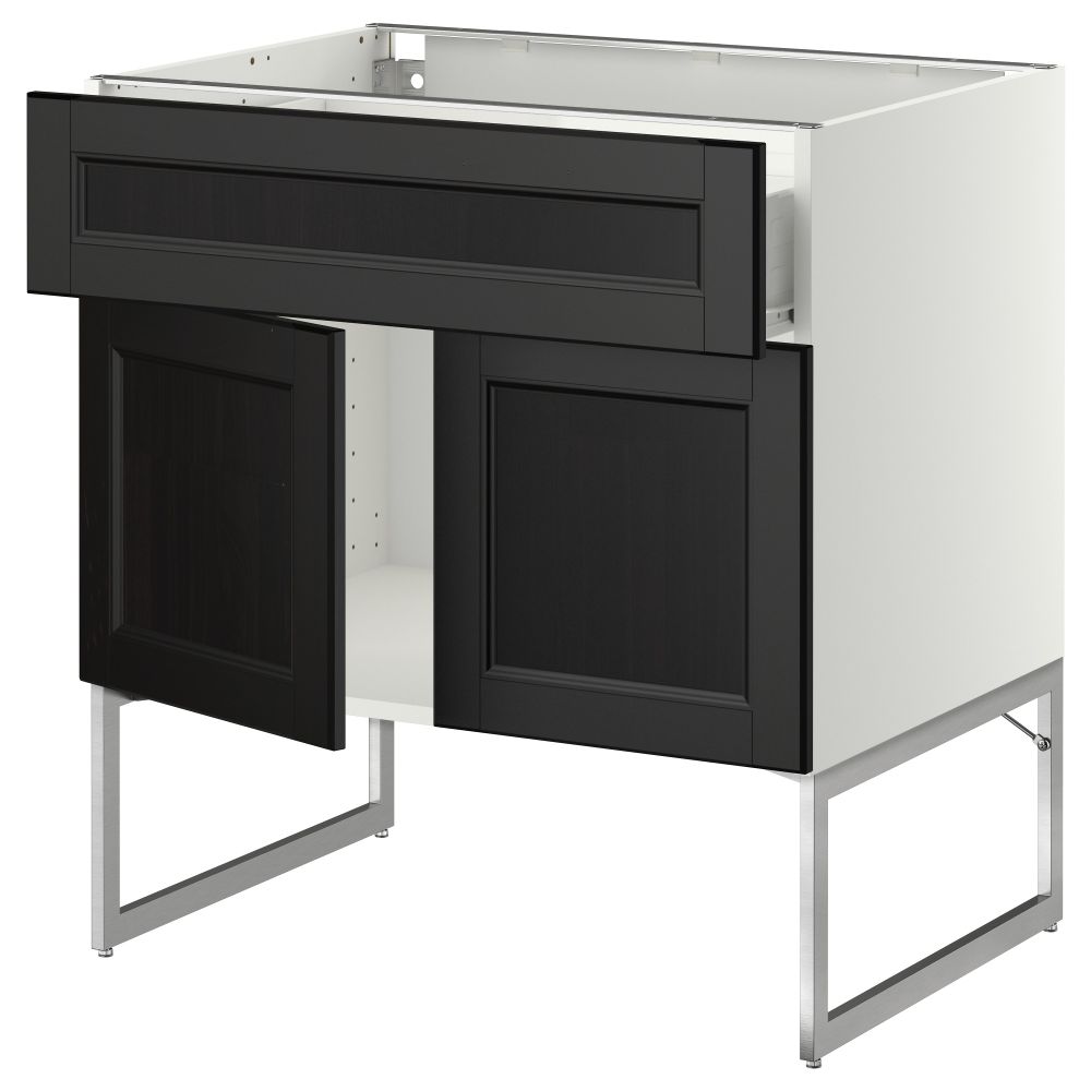 Напольный шкаф, полки, ящик, 2 двери МЕТОД / ФОРВАРА, белый, Лаксарби черно-коричневый - схема-чертеж с размерами