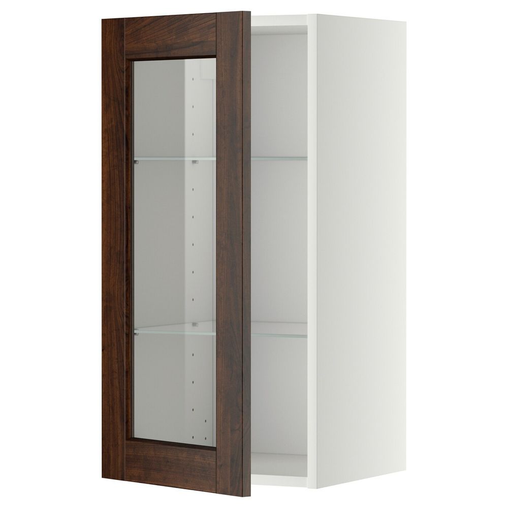Навесной шкаф с полками, стекляными дв, белый/Эдсерум коричневый 40x80 см IKEA METOD МЕТОД 092.264.34 - фото 1