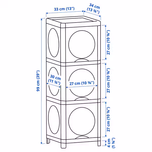 IVÖSJÖN ИВОШЁН Шкаф с дверями - зеленый 33x34x99 см - схема-чертеж с размерами