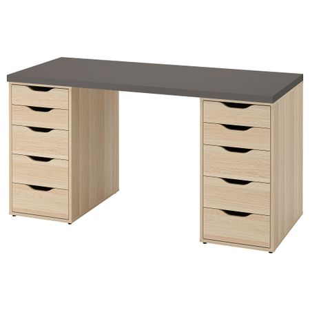Письменный стол, 140x60 см, темно-серый, под беленый дуб IKEA ALEX АЛЕКС, LAGKAPTEN ЛАГКАПТЕН 994.319.20
