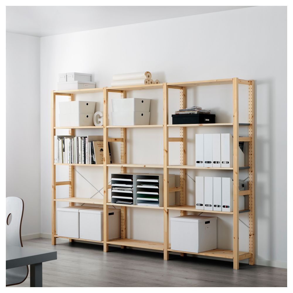 3 секции, полки ИВАР, сосна (259x30x179 см) - фото 1