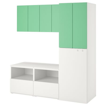Комбинация для хранения, 180x57x196 см, белый зеленый с выдвижным модулем IKEA SMÅSTAD СМОСТАД 094.319.91
