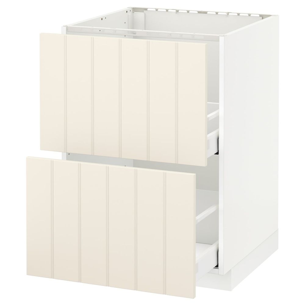 Напольный шкаф под мойку + 2 фронтальных панели, 2 ящ, белый/Хитарп белый с оттенком 60x60 см IKEA METOD МЕТОД / MAXIMERA - схема-чертеж с размерами