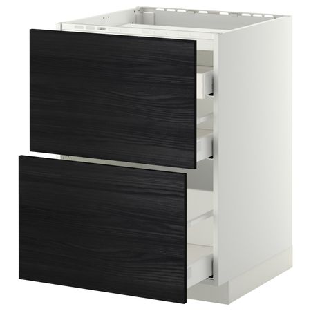 Напольный шкаф, 2 фронтальных панели, 3 ящика, белый, Тингсрид черный 60x60 см IKEA МЕТОД / МАКСИМЕРА 092.356.31