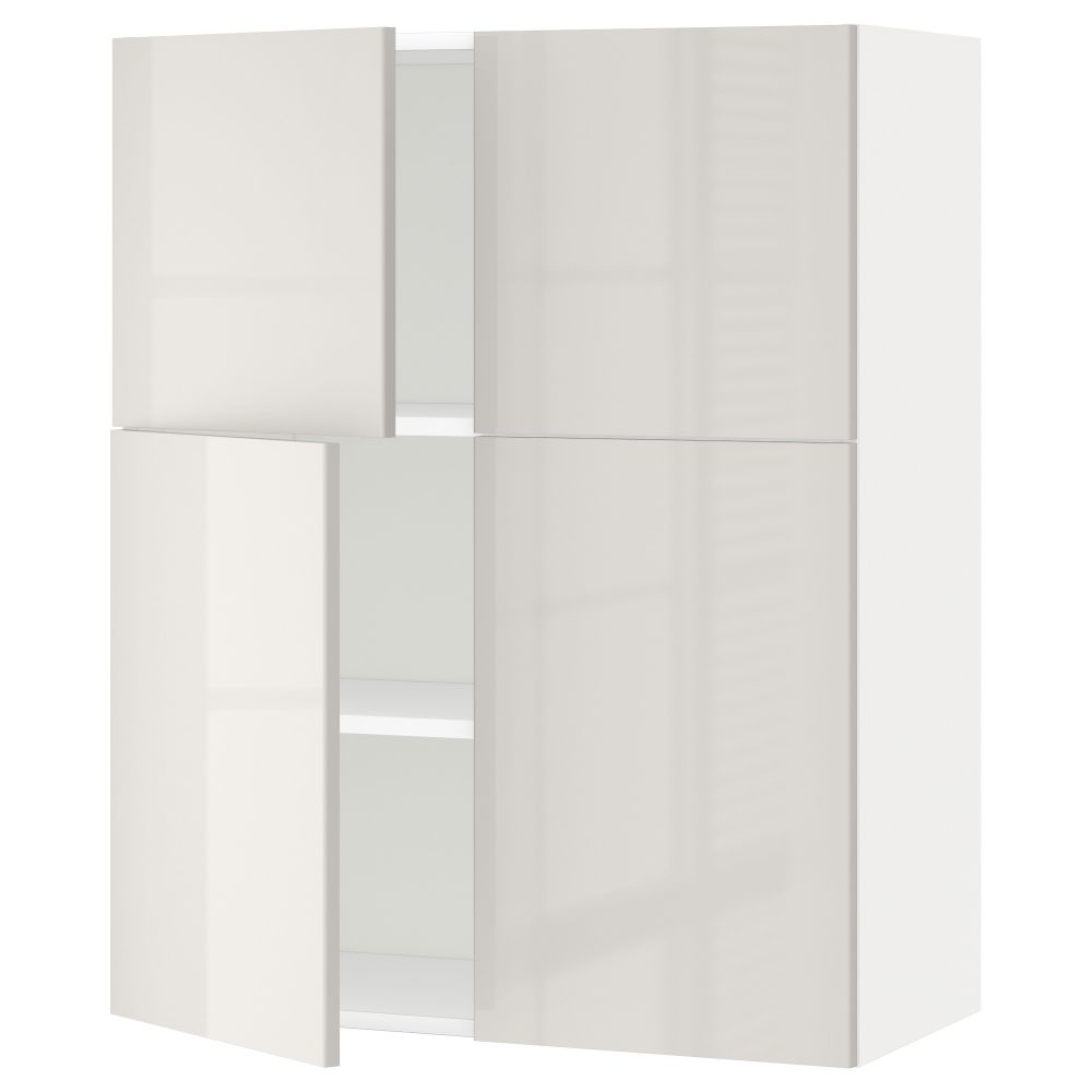 Навесной шкаф с полками, 4 дверцы МЕТОД, белый, Рингульт светло-серый (80x100 см) - схема-чертеж с размерами