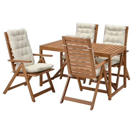 Стол + 4 кресла, для сада, светло-коричневая морилка, Kuddarna бежевый IKEA NÄMMARÖ 494.912.09