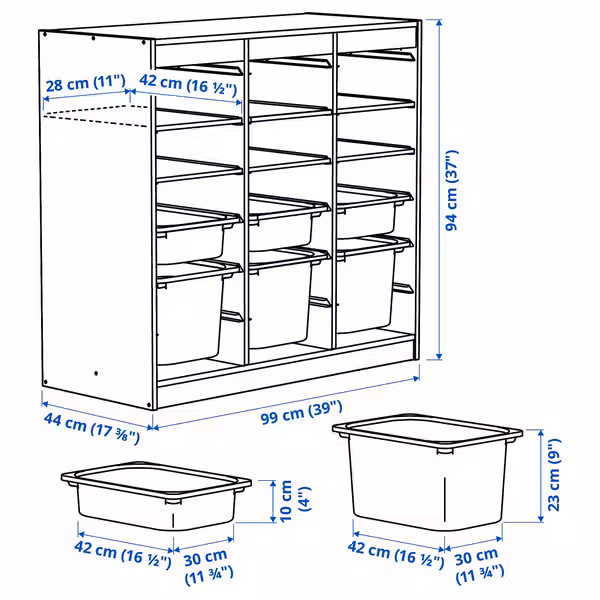 TROFAST Комбинация д/хранения - схема-чертеж с размерами