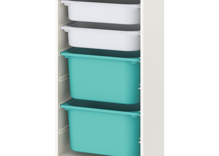 Комбинация для хранения + контейнеры, белый, белый бирюзовый, 46x30x94 см IKEA TROFAST ТРУФАСТ 593.304.66