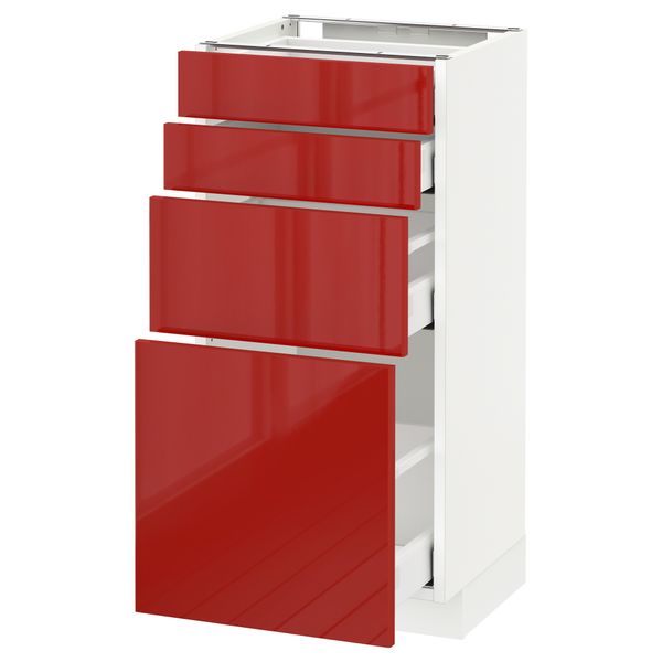 Напольный шкаф 4 фронтальных панели, 4 ящика МЕТОД / МАКСИМЕРА, белый, Рингульт красный - схема-чертеж с размерами