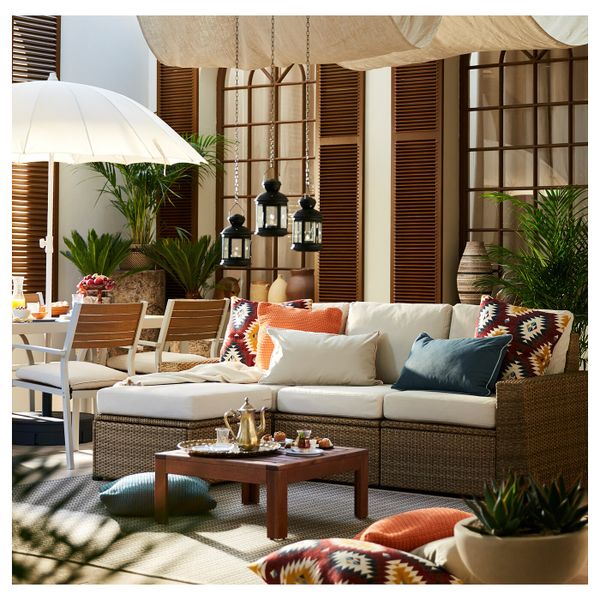 3-местный модульный диван, садовый, с табуретом для ног коричневый/ФРЁСЁН/ДУВХОЛЬМЕН бежевый 223x144x88 см IKEA SOLLERÖN - фото 2