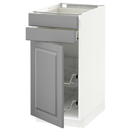 Напольный шкаф, дверца, 2 ящика, проволочных корзин МЕТОД / ФОРВАРА, белый, Будбин серый
