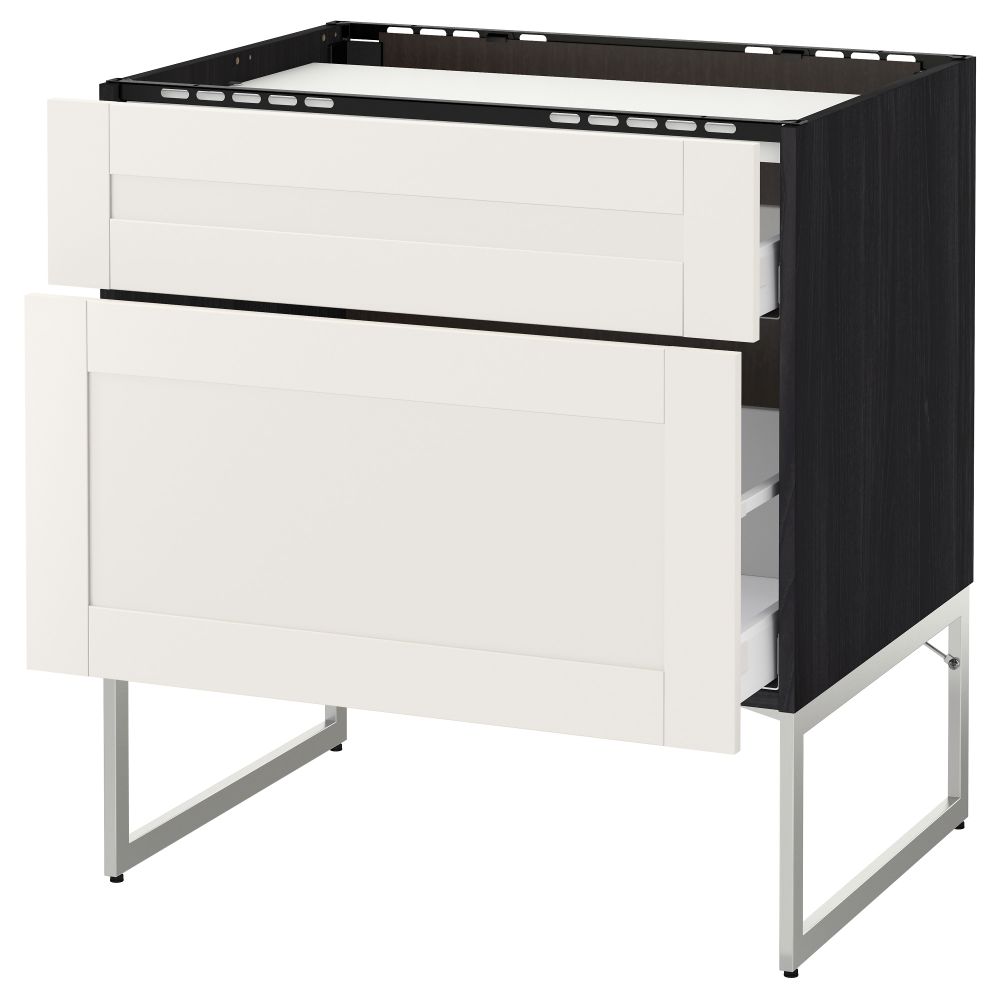 Напольный шкаф, 2 фронтальных панели, 3 ящика МЕТОД / МАКСИМЕРА, черный, Сэведаль белый - схема-чертеж с размерами