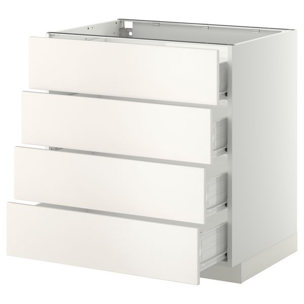 Напольный шкаф 4 фронтальных панели, 4 ящика МЕТОД / ФОРВАРА, белый, Веддинге белый - схема-чертеж с размерами