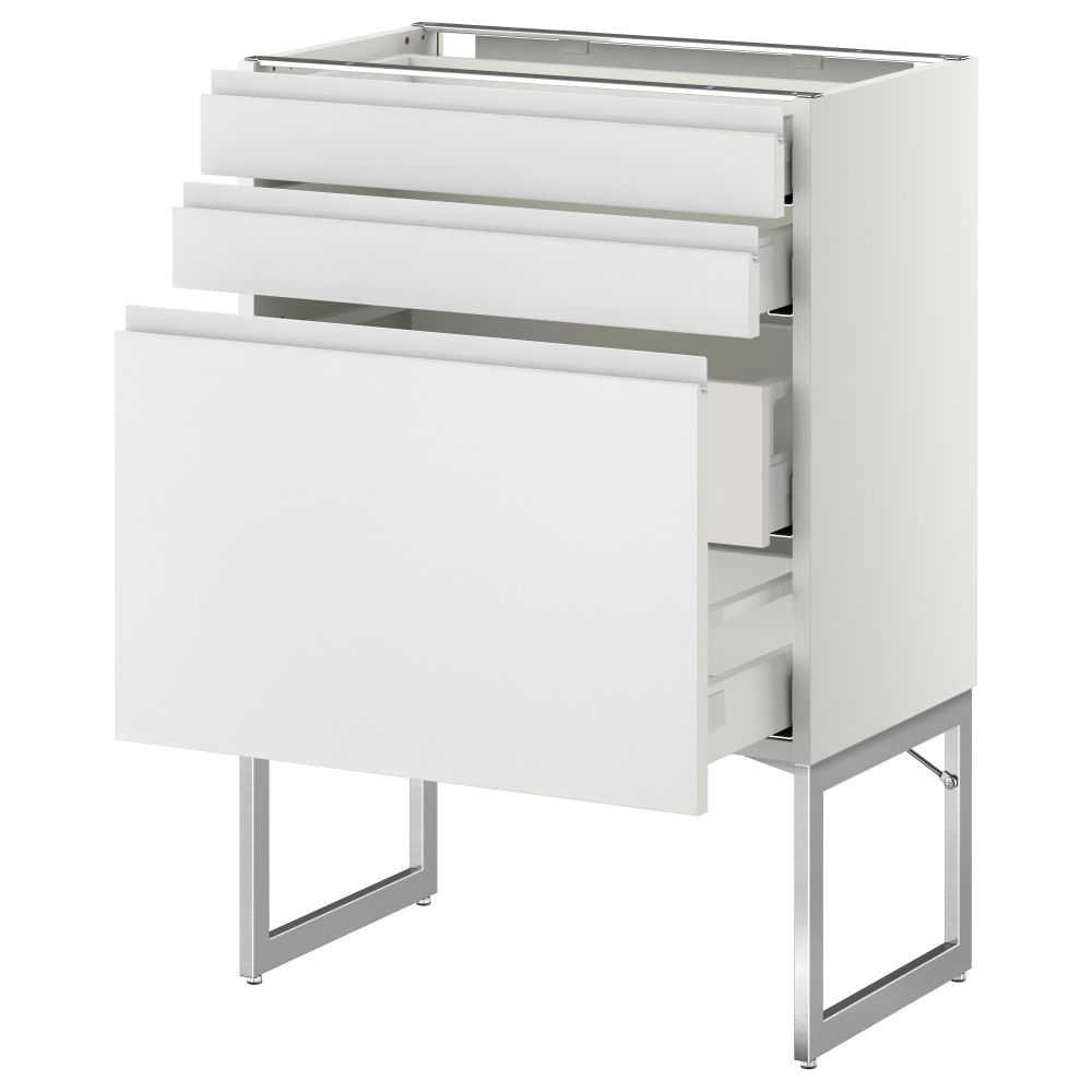 Напольный шкаф 3 фронтальных панели, 2 нижних, 2 средних ящика МЕТОД / МАКСИМЕРА, белый, Нодста белый - схема-чертеж с размерами