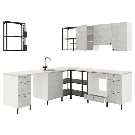 Угловая кухня, антрацит, под бетон IKEA BEGIVENHET БЕГИВЕНХЕТ 493.380.19