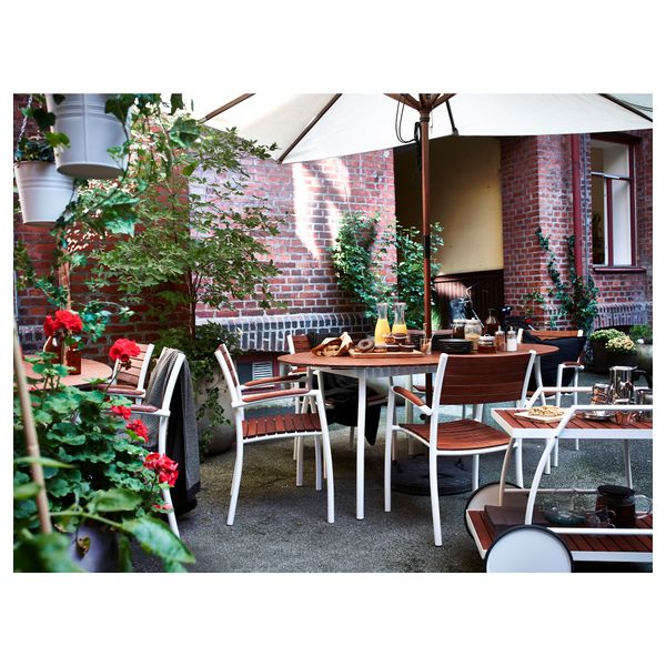 Стол + 4 стула с подлокотниками ВИНДАЛЬШЁ, белый, коричневая морилка - схема-чертеж с размерами