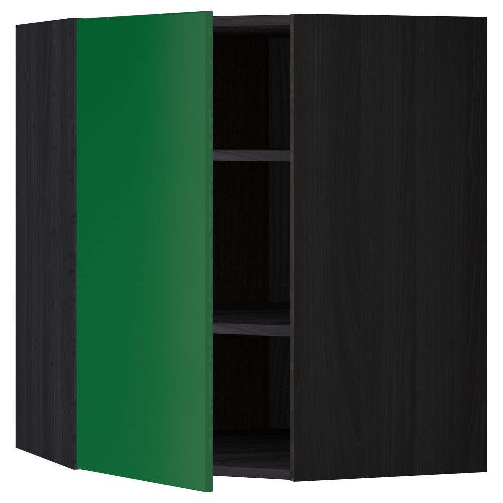 Угловой навесной шкаф с полками МЕТОД, черный, Флэди зеленый - схема-чертеж с размерами