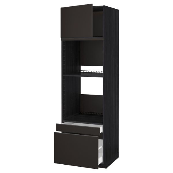 Высокий шкаф для духовки комбинированный, духовка + дверца/2ящ, черный/Кунгсбакка антрацит 60x60x200 см IKEA МЕТОД / МАКСИМЕРА - схема-чертеж с размерами